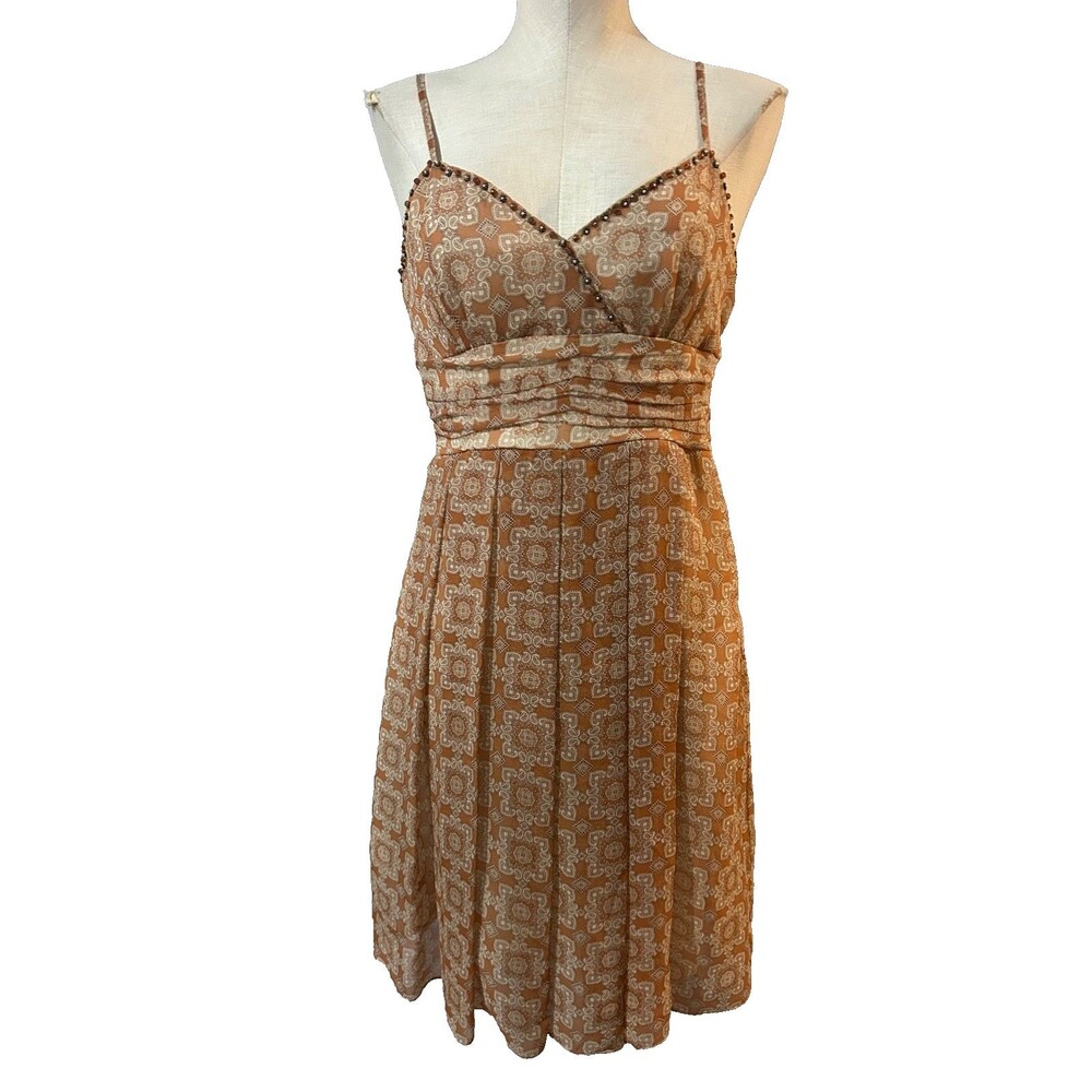 Nicole Miller Vintage Y2K Women's Silk Babydoll Midi Dress size 8 Beaded Boho